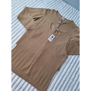 Vtg Gap 100% Merino Wool Tank And  Cardigan Sweater Set Womens M Cappuccino FLAW